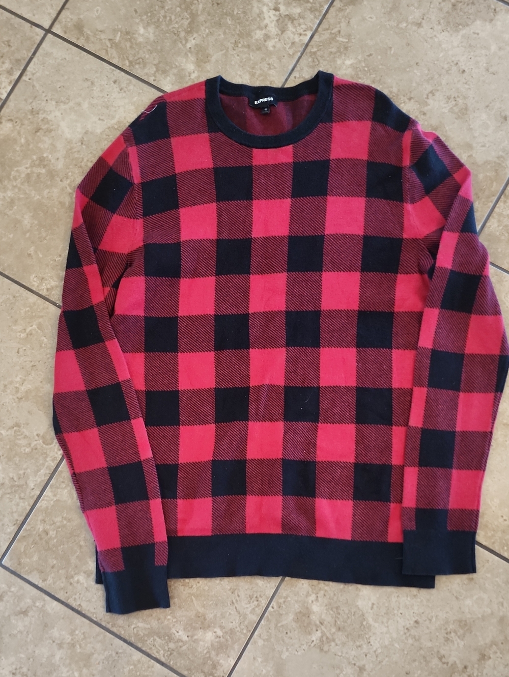 Express XLT Buffalo Check Crewneck Sweater - Red & Black
